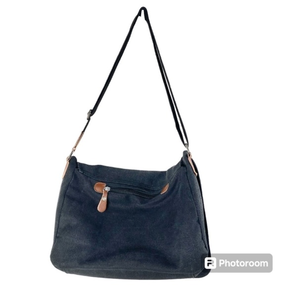 Vintage Canvas Satchel Messenger Bag for Men Women 13.5" in distressed black - Picture 3 of 10